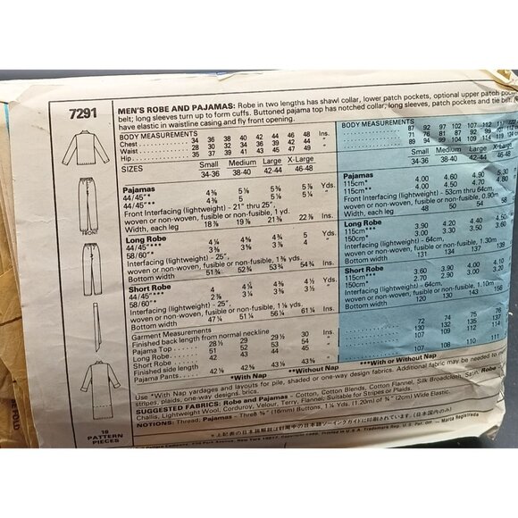 Vintage McCalls Mens Robe & Pajamas Sewing Pattern 7291 Size Medium 1980 - Picture 2 of 2